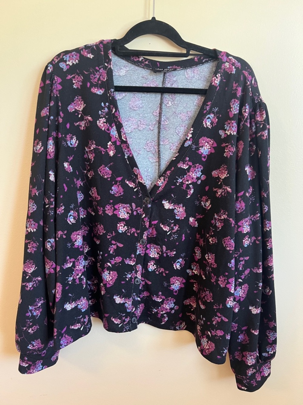 Lane Bryant 30/32 Black Pink Floral Button Front Top Plus Size 4X